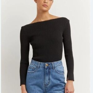 NWT - DISSH - Aria Black Long Sleeve Knit - Elegant Black Off-Shoulder Sweater